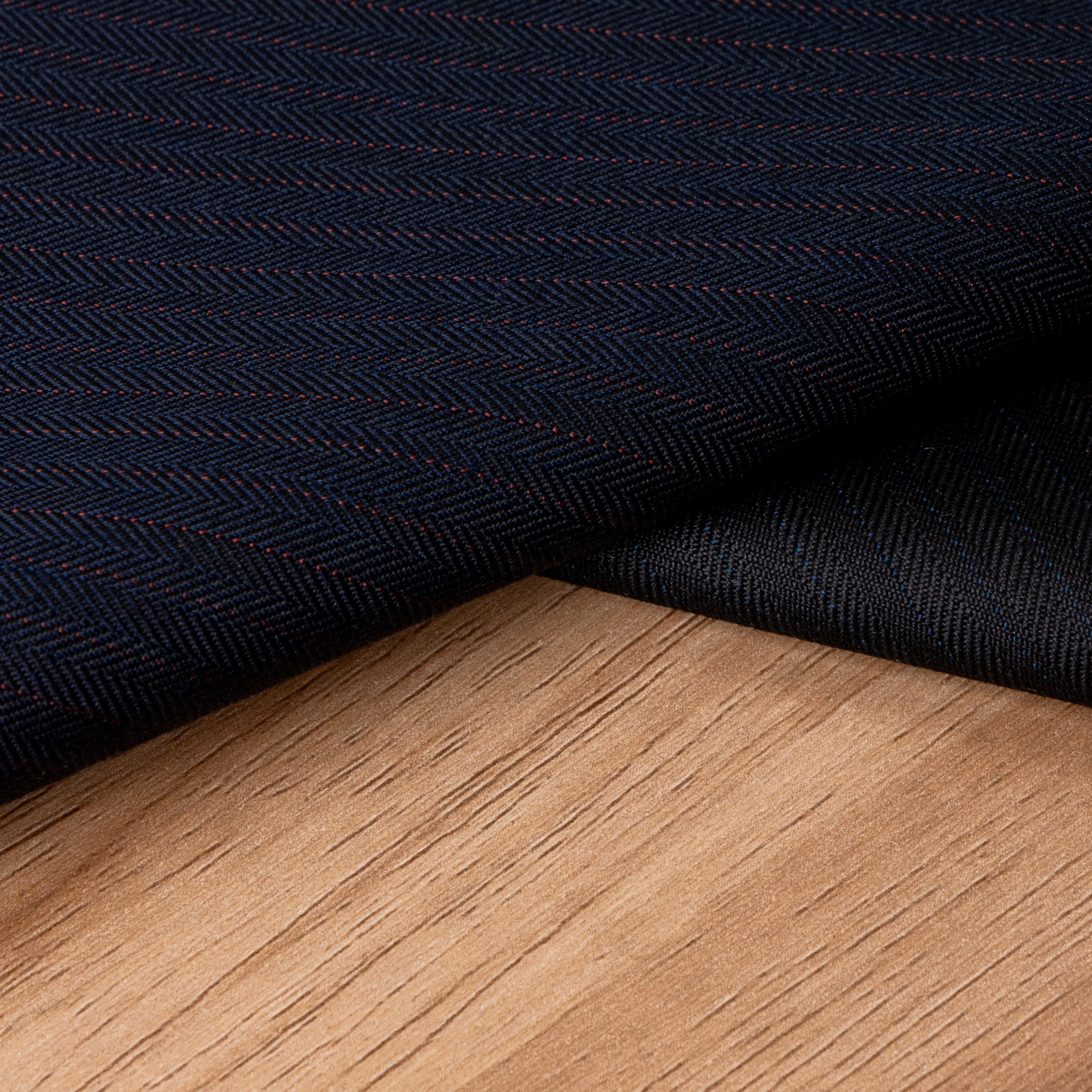 Navy Red Fleck Herringbone Fabric