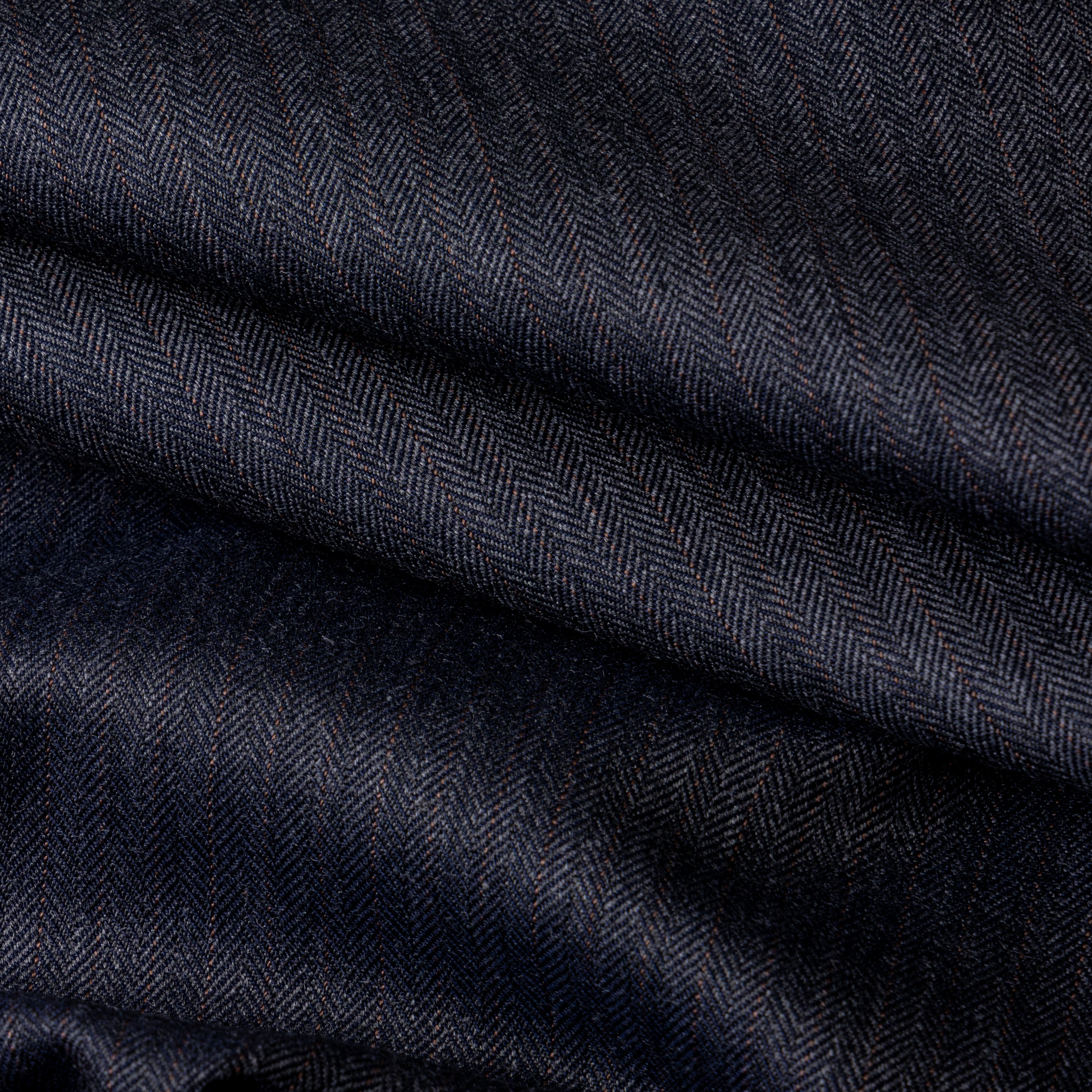 Navy Brown Fleck Herringbone Fabric